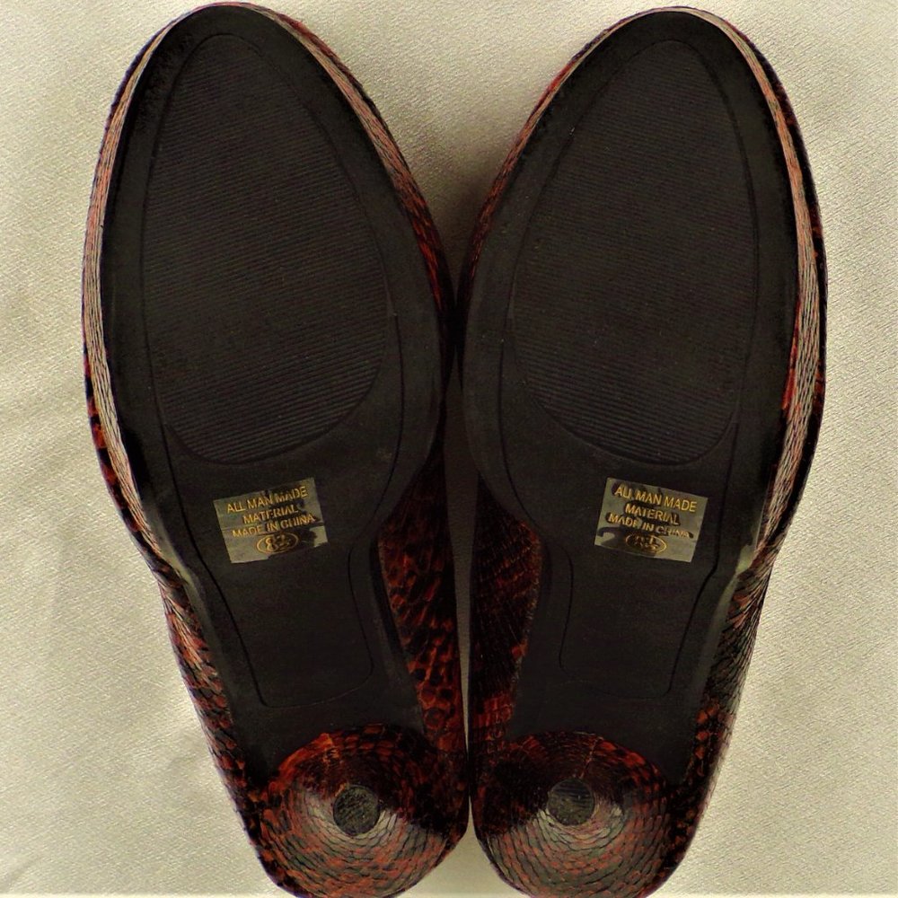 DELICIOUS size 8.5 orange/black faux-snakeskin ultra-high-heel platform pumps - Picture 11 of 14
